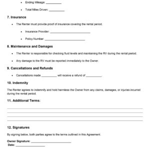 RV Rental Agreement Template: Editable Camper Lease Contract (DOCX Instant Download)