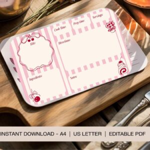 Pink Coquette Recipe Card | Printable Kitchen Template (PDF)