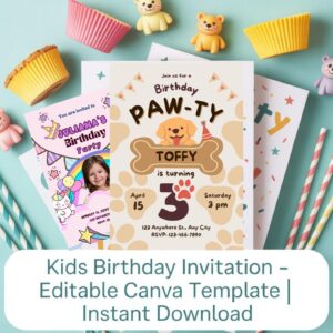 Illustrative Kids Birthday Invitation | Editable Canva Template (PDF)