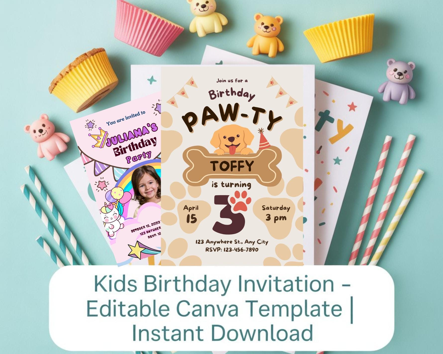 Illustrative Kids Birthday Invitation | Editable Canva Template (PDF)