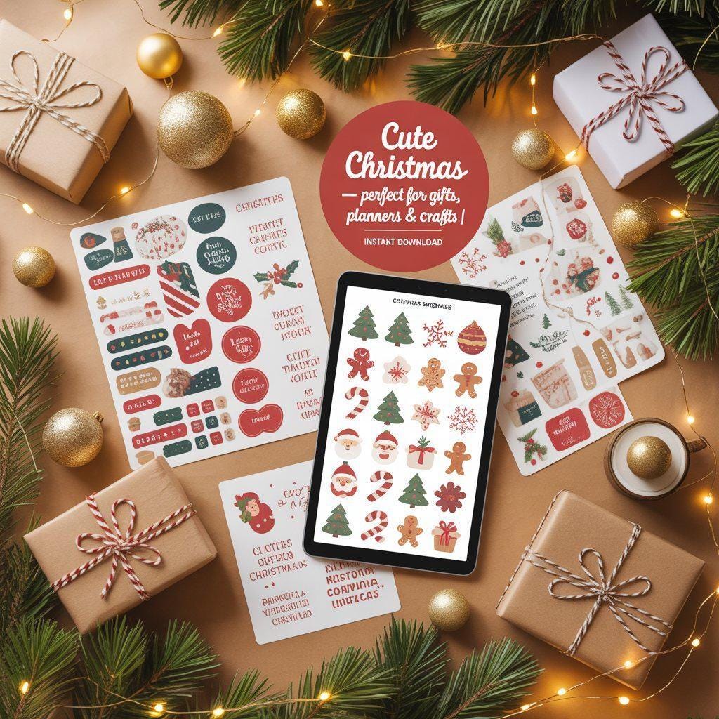 Editable Christmas Stickers: Canva Template, DIY Holiday Labels (Instant Download)