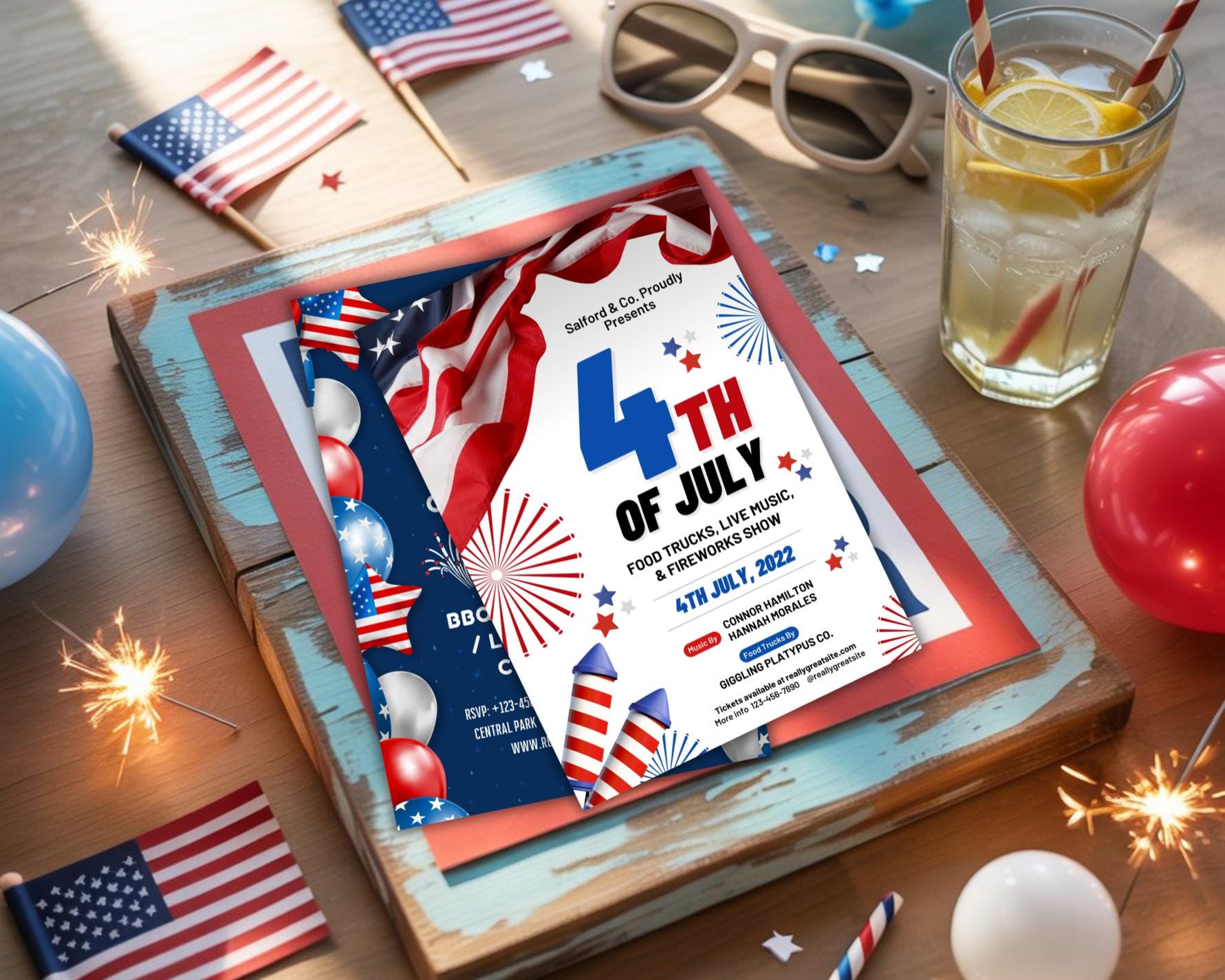 4th of July Party Flyer Templates: Patriotic USA Theme (Canva Editable, Digital Download)