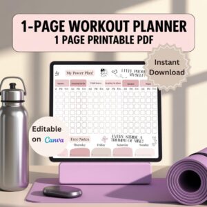 Weekly Fitness & Self-Care Planner: Printable Workout Tracker (PDF Download, Canva Template Available)