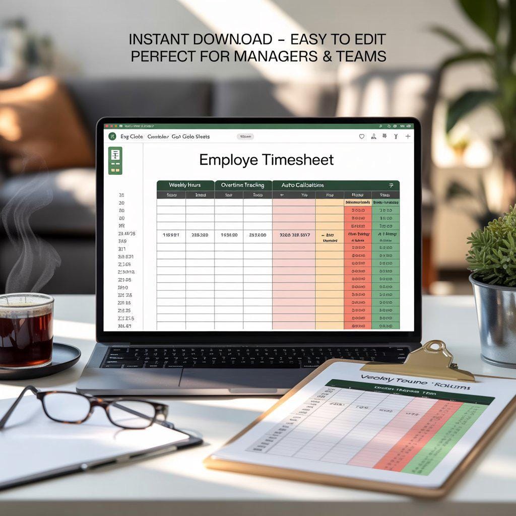 Employee Time Tracker Excel Template: Weekly/Bi-Weekly Hour Log (Instant Download