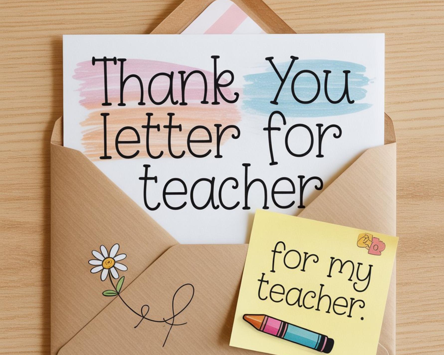 Printable Thank You Letter for Your Teacher – Editable & Instant Download – Teacher Appreciation Gift