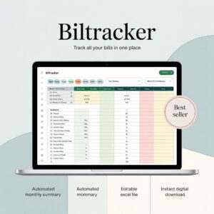 Bill Tracker Excel Template | Monthly Expense Log | Digital Spreadsheet for Budget & Payment Tracking
