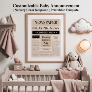 Newspaper Baby Announcement Poster: Editable Canva Template (8x10 inches)