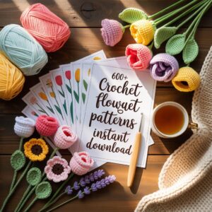 Flower Bouquet Crochet Pattern Bundle: DIY Rose, Tulip, Daisy (PDF Instant Download