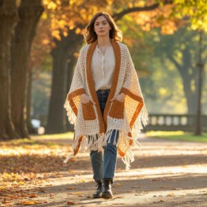 Easy Crochet Shawl with Pockets