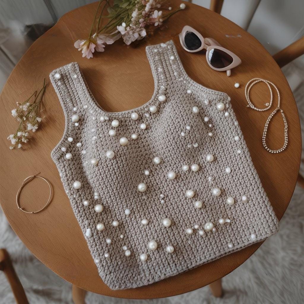 Sparkly Pearl Embellished Crochet Tank Top Pattern | Summer PDF + Word Digital Download