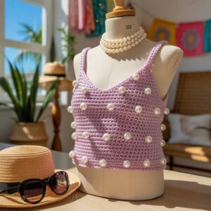 Pearl Embellished Crochet Tank Top Pattern | Elegant Summer Top | Instant PDF + Word Download