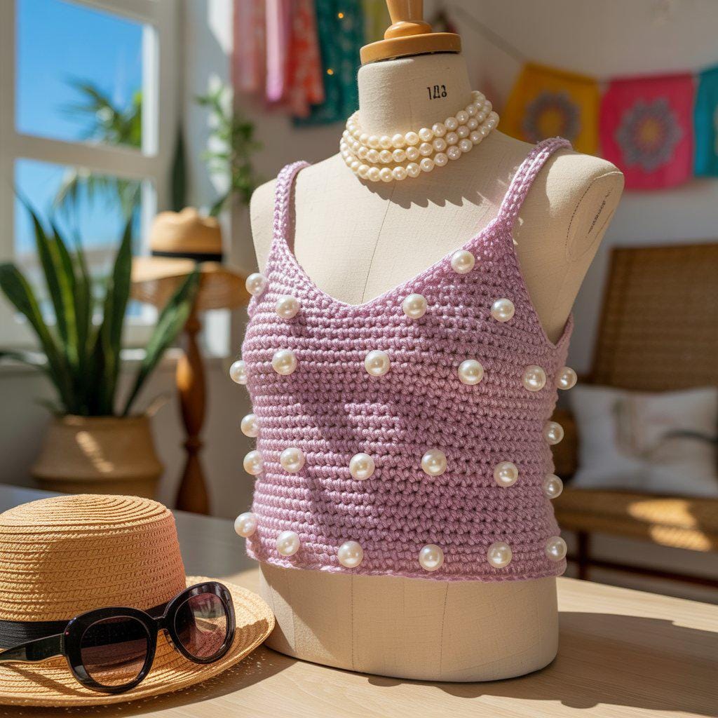 Pearl Embellished Crochet Tank Top Pattern | Elegant Summer Top | Instant PDF + Word Download