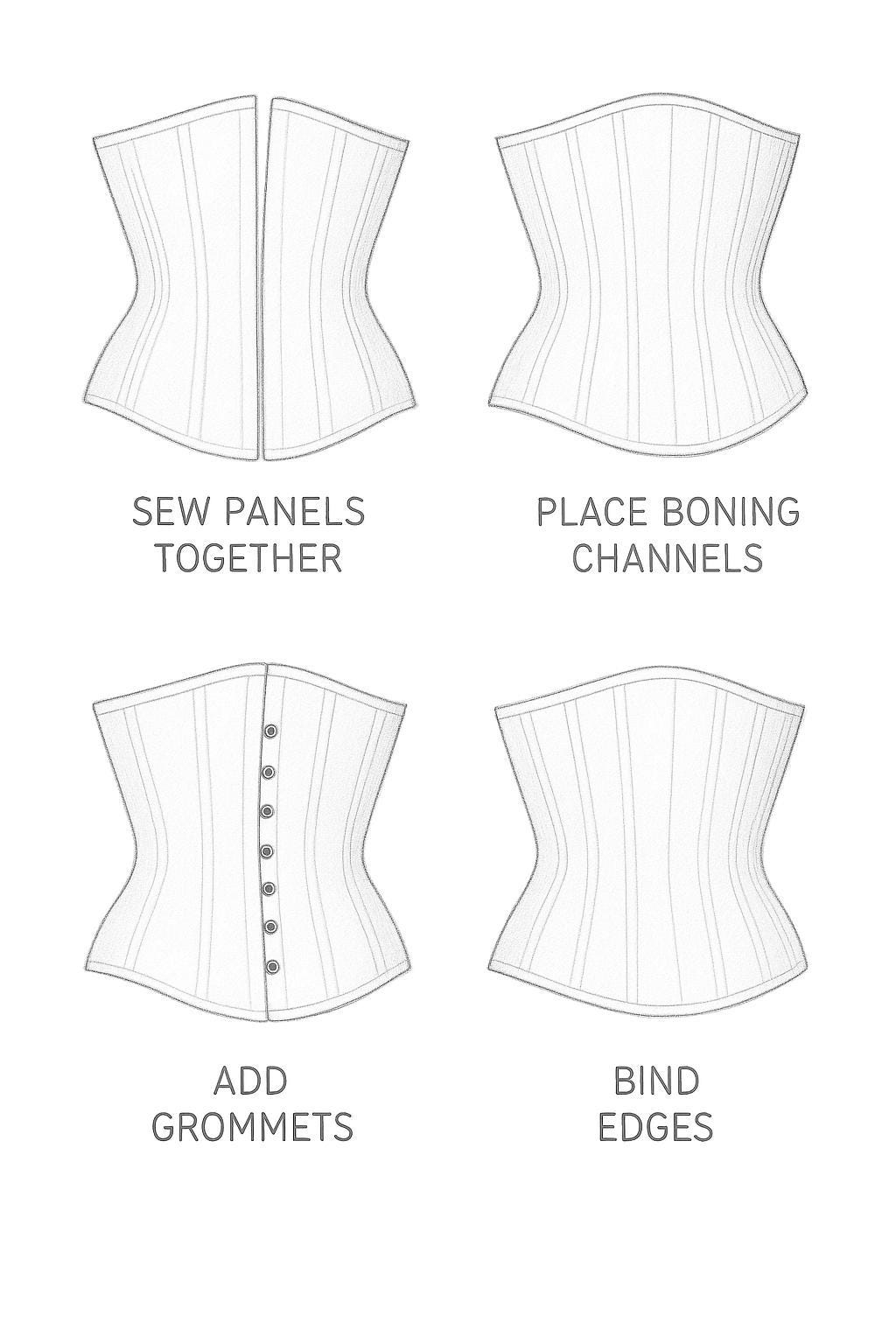 Underbust Corset Sewing Pattern PDF | Step-by-Step Corset Tutorial for Beginners | Costume & Lingerie DIY Guide