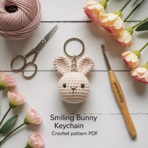 Smiling Bunny Keychain Crochet Pattern PDF | Cute Amigurumi Bunny Keychain Tutorial | Beginner Crochet Animal Pattern