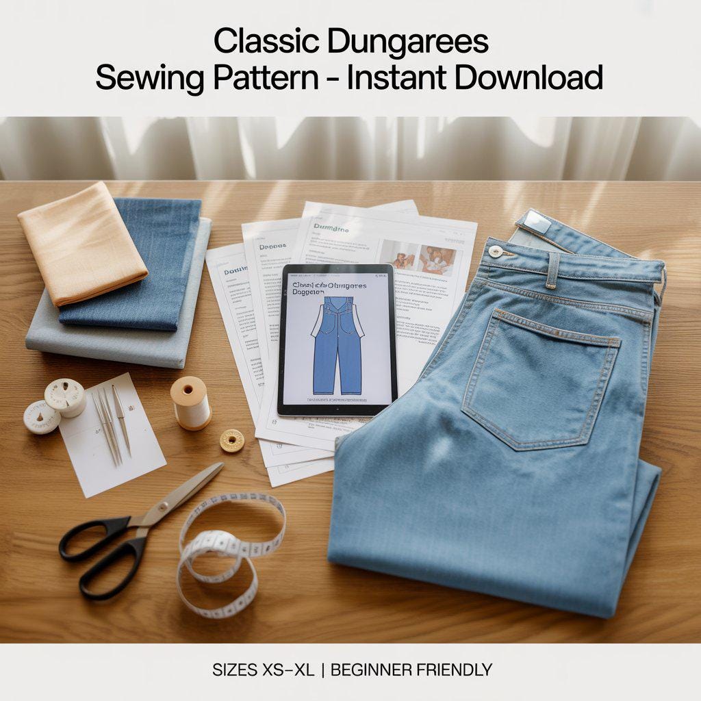 DIY Dungarees Sewing Pattern | Straight Leg Overalls Pattern XS–XL | Beginner Friendly Sewing Guide