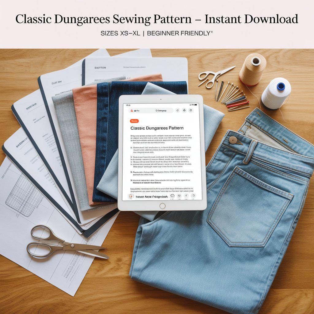 Classic Straight-Leg Dungarees Sewing Pattern | Unisex Overalls PDF + Word
