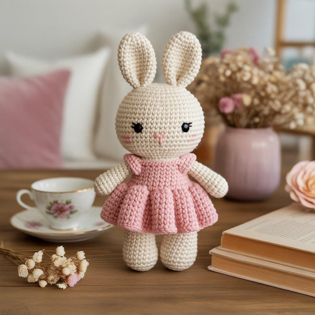 Babydoll Bunny in Dress Crochet Cheat Sheet | Amigurumi Plush Pattern PDF + Word