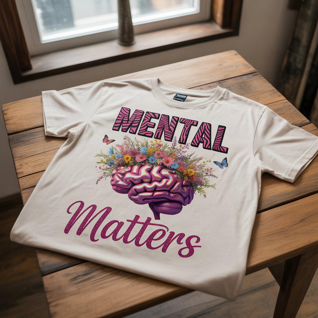 Mental Health Brain with Flowers PNG