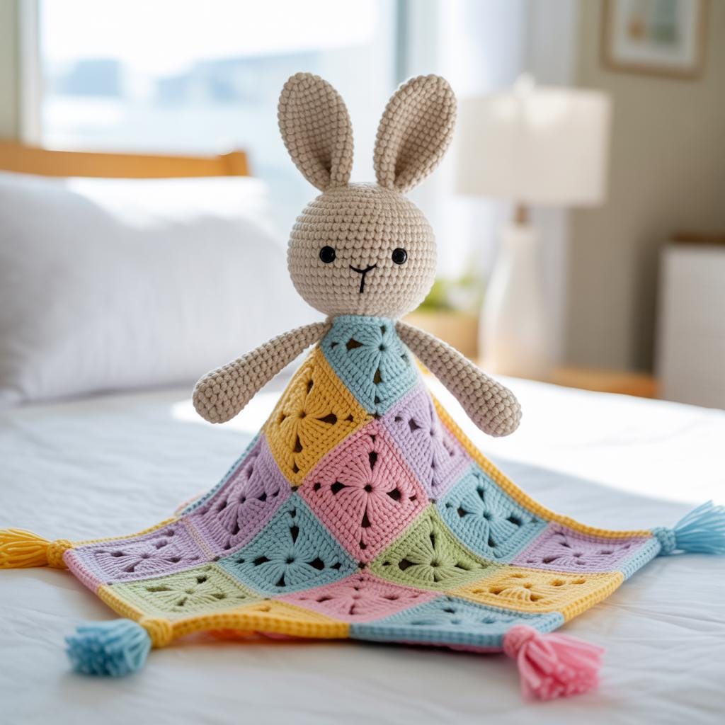 Crochet Bunny Lovey Pattern PDF | Baby Snuggler Blanket Toy Tutorial | Beginner Friendly Amigurumi Bunny Comfort Toy