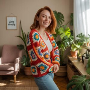 Vintage Granny Square Cardigan Crochet Pattern | Retro Sweater DIY PDF + Word | Boho Crochet Jacket