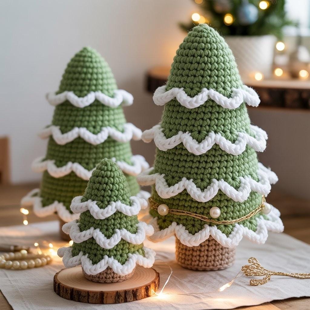 Snowy Christmas Tree Crochet Pattern | Holiday Decor DIY PDF + Word