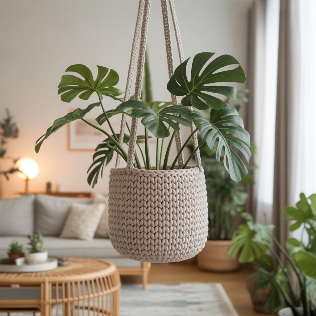 Crochet Pattern: Hanging Monstera Plant Basket (PDF + Word)