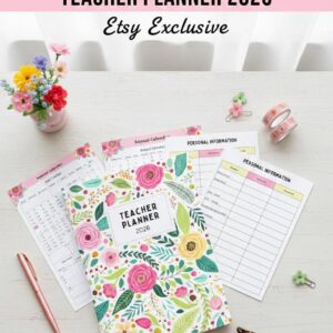 Teacher Planner 2026 Printable | Green Pink Floral Academic Planner PDF